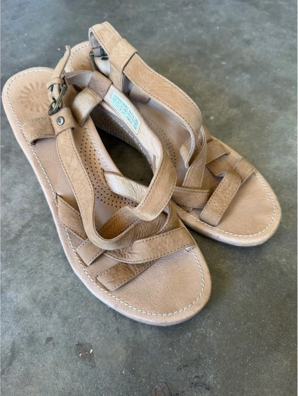 UGG Women's Tan Leather Wedge Sandals Size 9